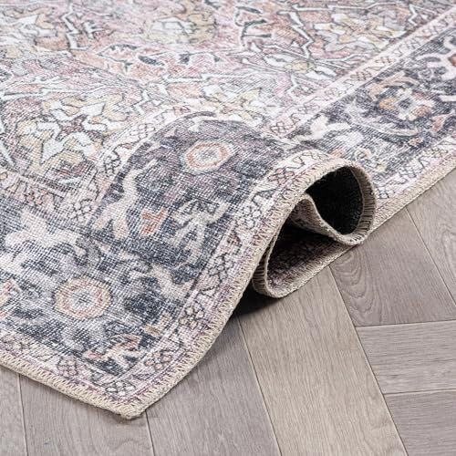 Rugshop Olive/Gray Vintage Distressed Runner Rug — Machine Washable, 2'6"x7' for Hallway, Entryway and Kitchen