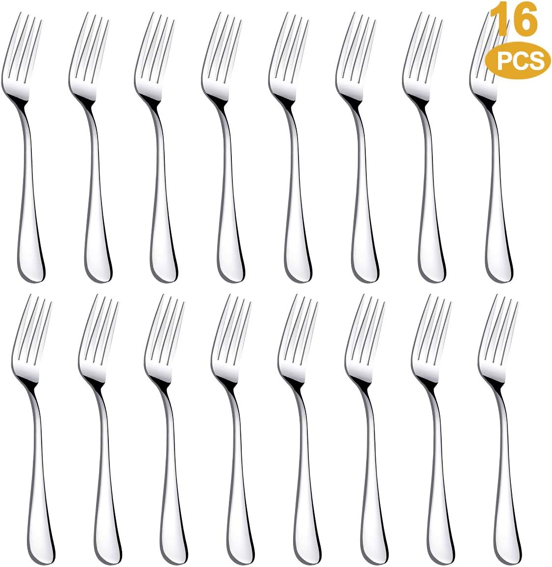 Dinner Forks, MASSUGAR 16-Piece Dinner Forks Silverware Set, Good Stainless Steel Salad Forks Cutlery Set, 8 Inches (16 Pcs)