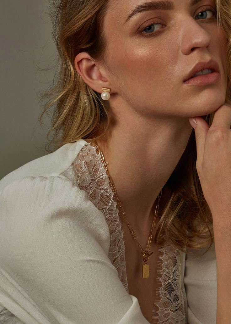 18K Gold Love Knot Stud Earrings for Women Statement Button Pearl Stud Earrings Minimalist Cute Small Post Earring - Image 2