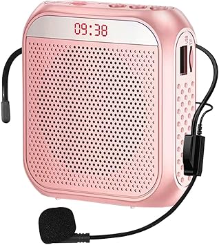 Portable Voice Amplifier for Teachers, 2200mAh Rechargeable Personal Amplifier Mic PA System Headset Microphone with Speaker for Teachers, Training, Meeting, Tour Guide, Yoga, Classroom Rose