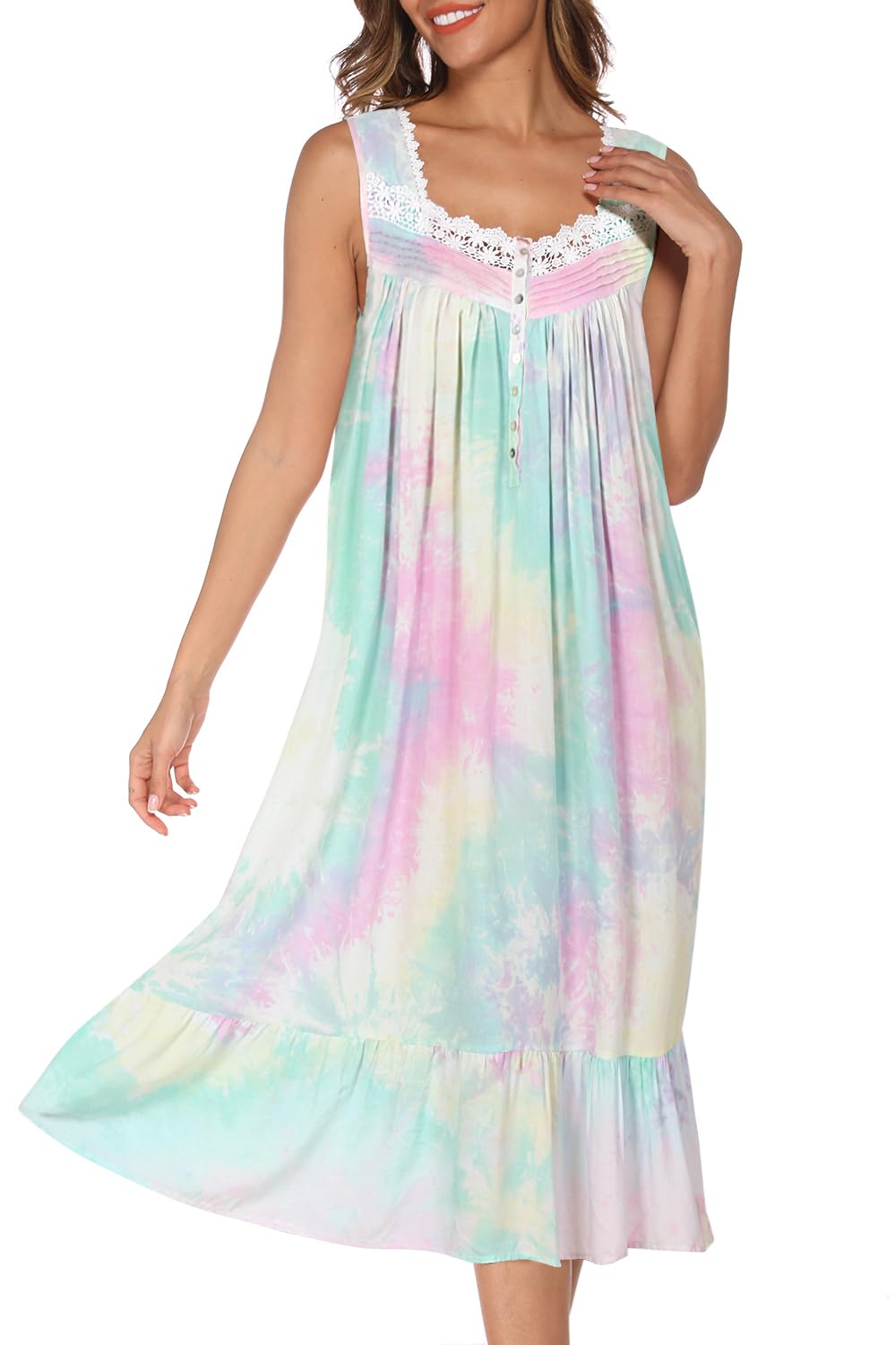 AVIIER Cotton Nightgowns for Women Sleeveless House Dress Ladies Long Nightdress with Pockets S-XXL