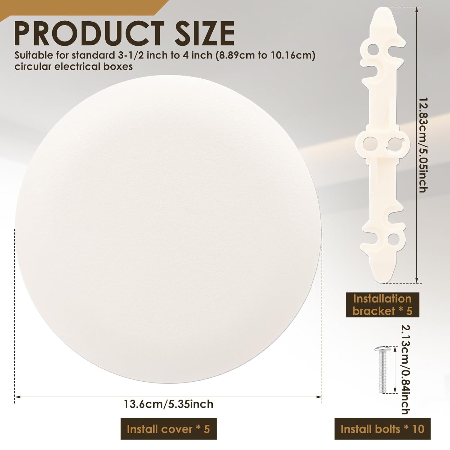 5Pcs CP3540 Ceiling Cover Plate, Round Electrical Box Cover, 5.35In. Diameter for 3-1/2 to 4 Inch Electric Box, White