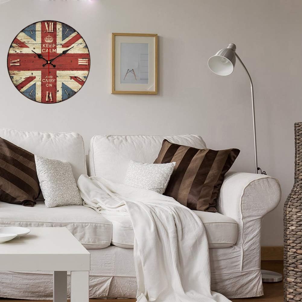 YeYo The Union Jack Wall Clock MDF Wooden Fashion Silent Wall Clock Art Decorative for Home Living Room Bedroom Office Decoration (14inch)