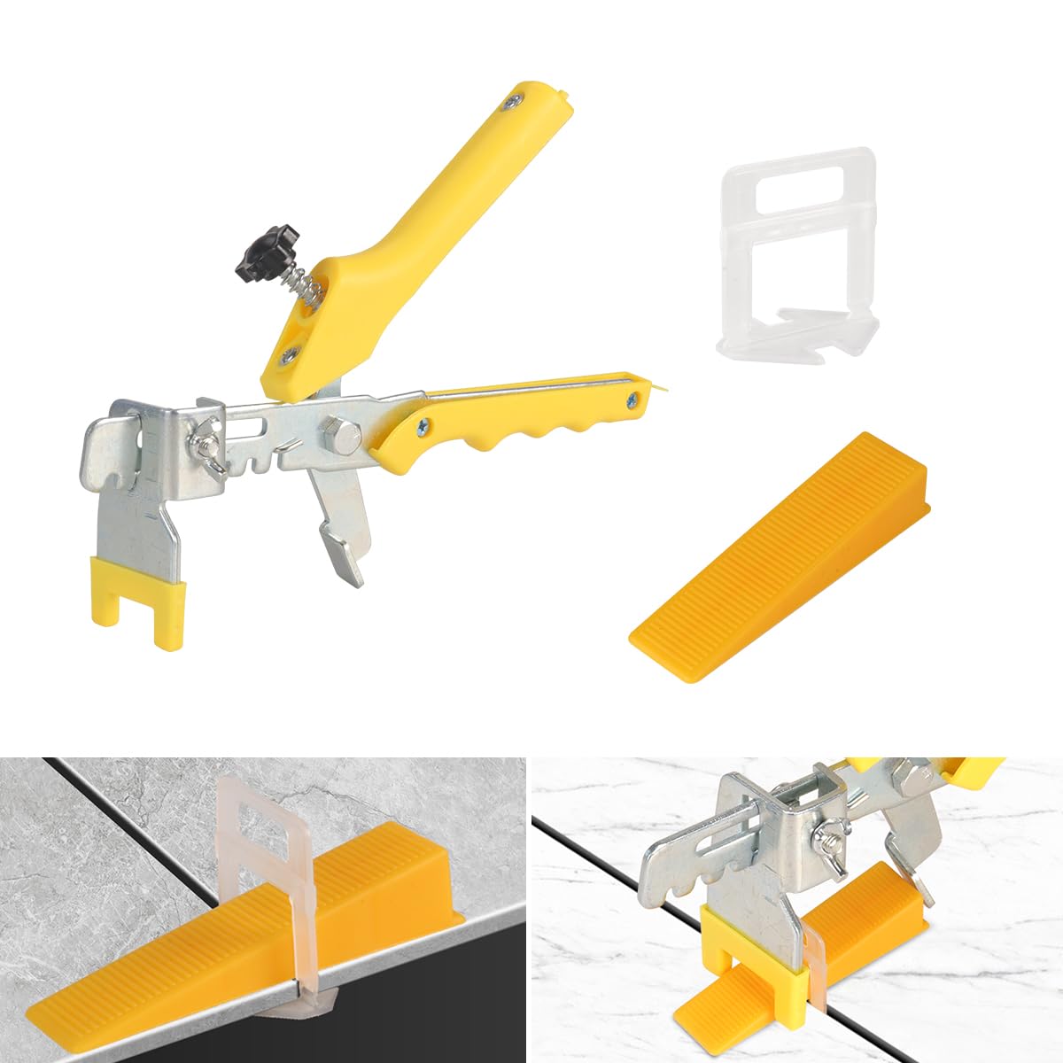 Tile Leveling System with Tile Plier - 600 Pcs Tile Spacers Clips and 200 Pcs Reusable Wedges - Tile Tools Set for Stone Installation, Professional Ceramic Tile Installation(1/8 Inch Tile Spacers)