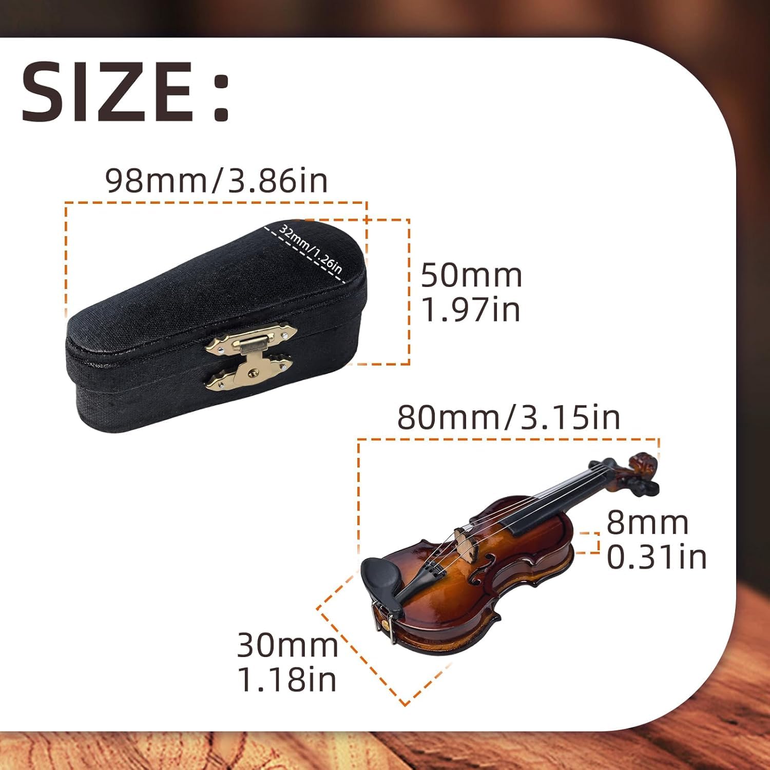 8cm Miniature Violin Model, Wooden Tiny Violin Mini Musical Instrument Model with Bow and Case for Dollhouse Accessory Home Decor - Image 2