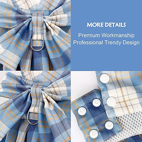 Image of KUTKUT Polyester Plaid Dog Dress Bow Tie Harness Leash Set Harness Dress For Small Dogs Cute Dog Pet Girl Puppy Summer Clothes For Female Dogs (Size: Xl,Adjustable Bust: 50Cm,1 Count)