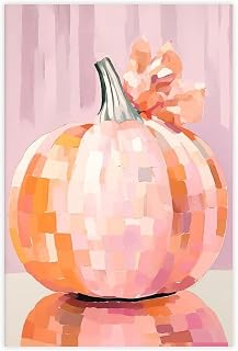 Mirrorball Pumpkin With Bow Halloween Hot Pinkable Soft Pink Pumpkin Disco Ball Preppy Stuff Y2K Dopamine Poster Print for Teen Boys Room Wall Art Canvas Painting Print Unframe 16x24inch