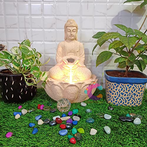 Image of Decorative Buddha Water Fountain for Home Decor, Office, Indoor & Outdoor, Garden, Puja Room, Vaastu, Reception, Spa, Gifting. (Yellow Buddha C-030)