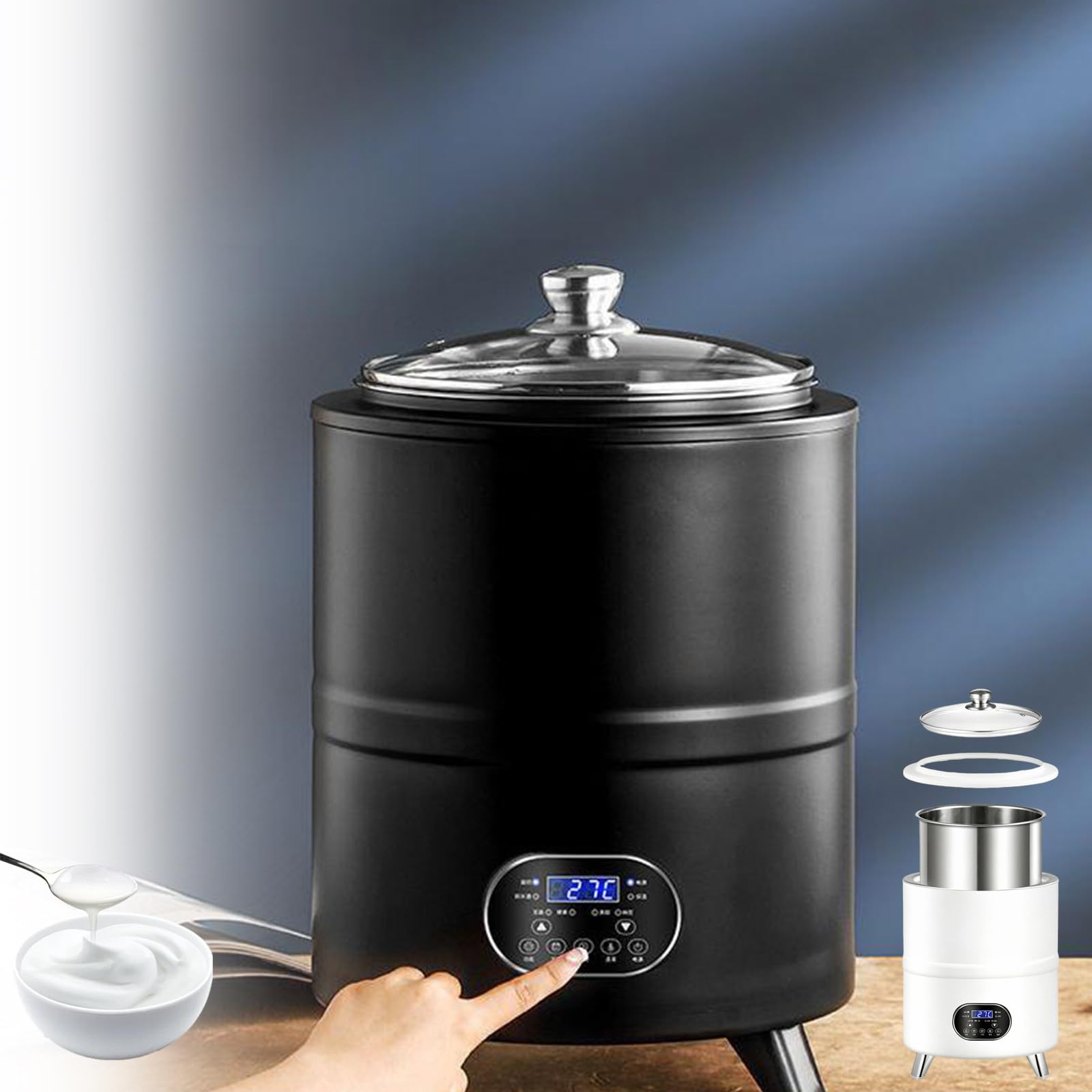 Commercial Yogurt Maker, Adopts 360° Constant Temperature Fermentation, Fits 8L/12L Specification, With Detachable Stainless Steel Liner, Makes Greek Yogurt, Black Garlic Fruit Vinegar Black-8L
