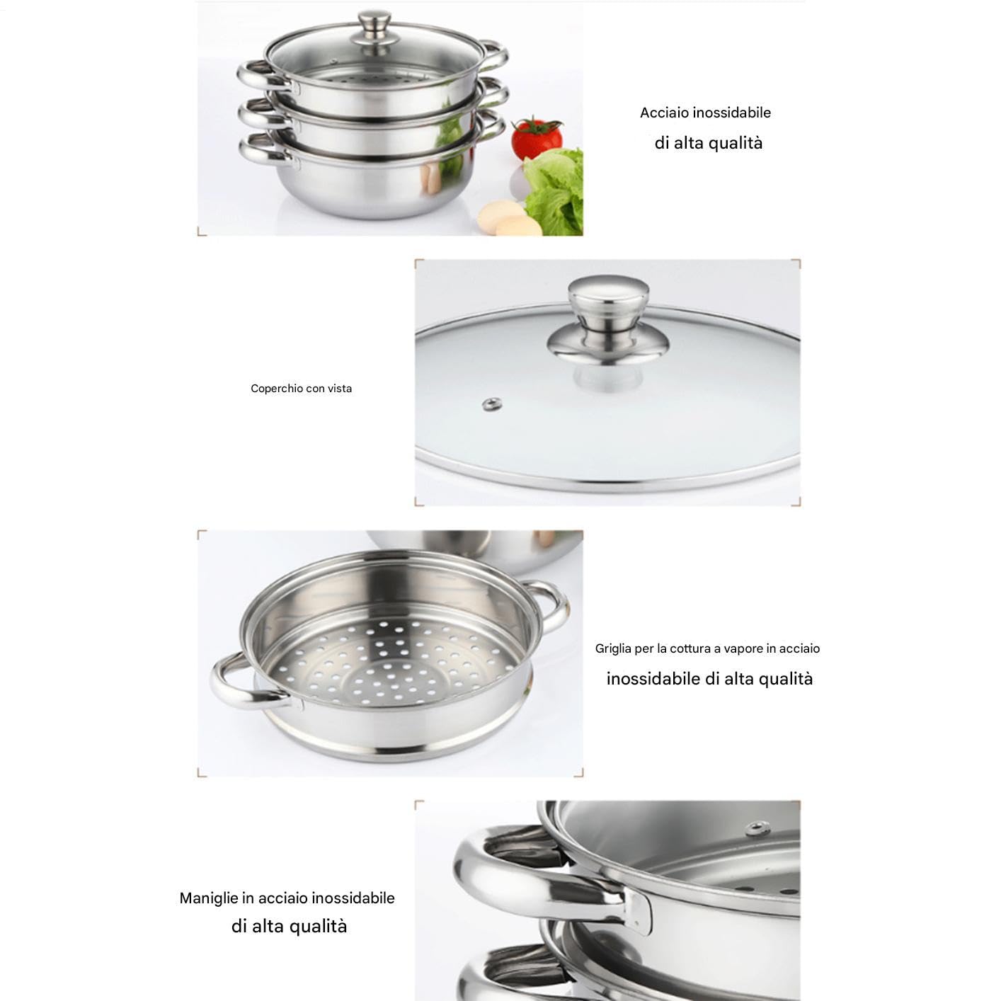 Set Per Cottura A Vapore - 28 Centimetri Impilabile Con Manico