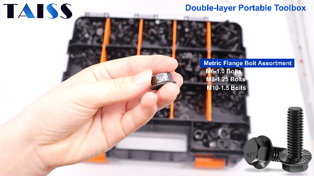 Image of Taiss 3160PCS Metric Flange Bolt Assortment Kit,Nuts and Bolts Assortment Kit M2 M3 M4 M5 M6x1.0 M8x1.25 M10x1.5 Bolt(4-45mm) 42 Sizes Hex Socket Button & Cap Head Metric Screw 10.9 Black Zinc Plated