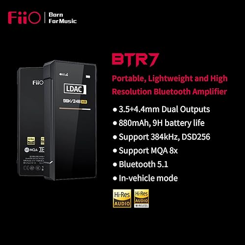 Miniatura 6 de FiiO BTR7 Amplificador de auriculares Bluetooth Receptor Bluetooth de alta resolución portátil DAC compatible con MQALDACaptX HD 384K32Bit DSD256