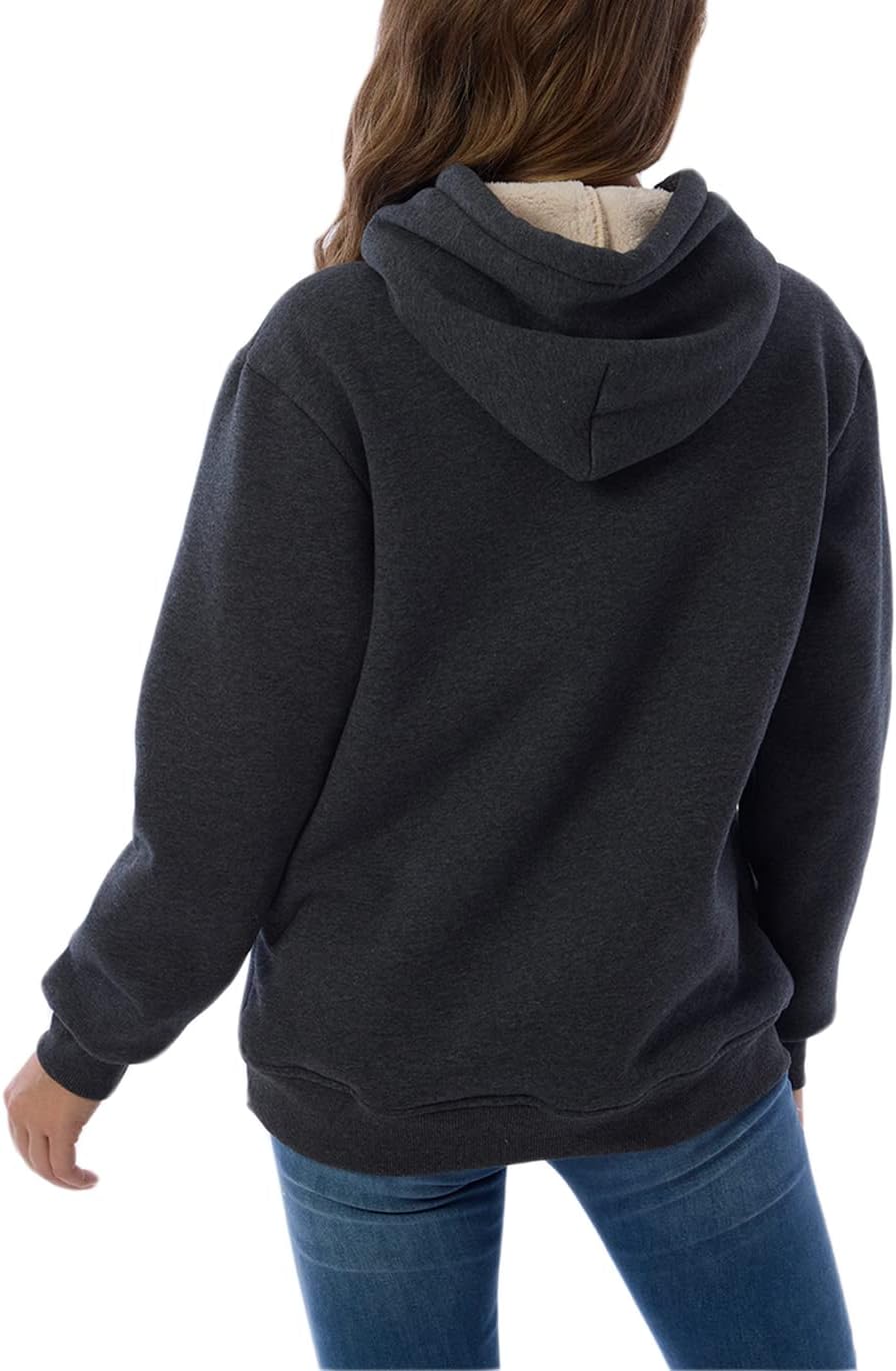Haellun Womens Casual Winter Warm Fleece Sherpa Lined Pullover Hooded Sweatshirt - Image 5