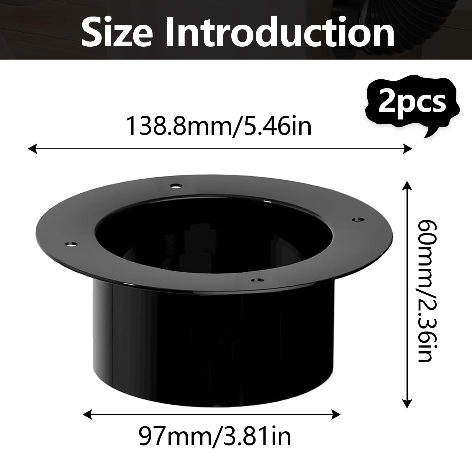 Duct Connector Flange, 2PCS 100mm/4Inch Ducting Flange ABS Plastic Duct Connectors for Extractor Pipe Dryer Ventilation Exhaust - Image 2