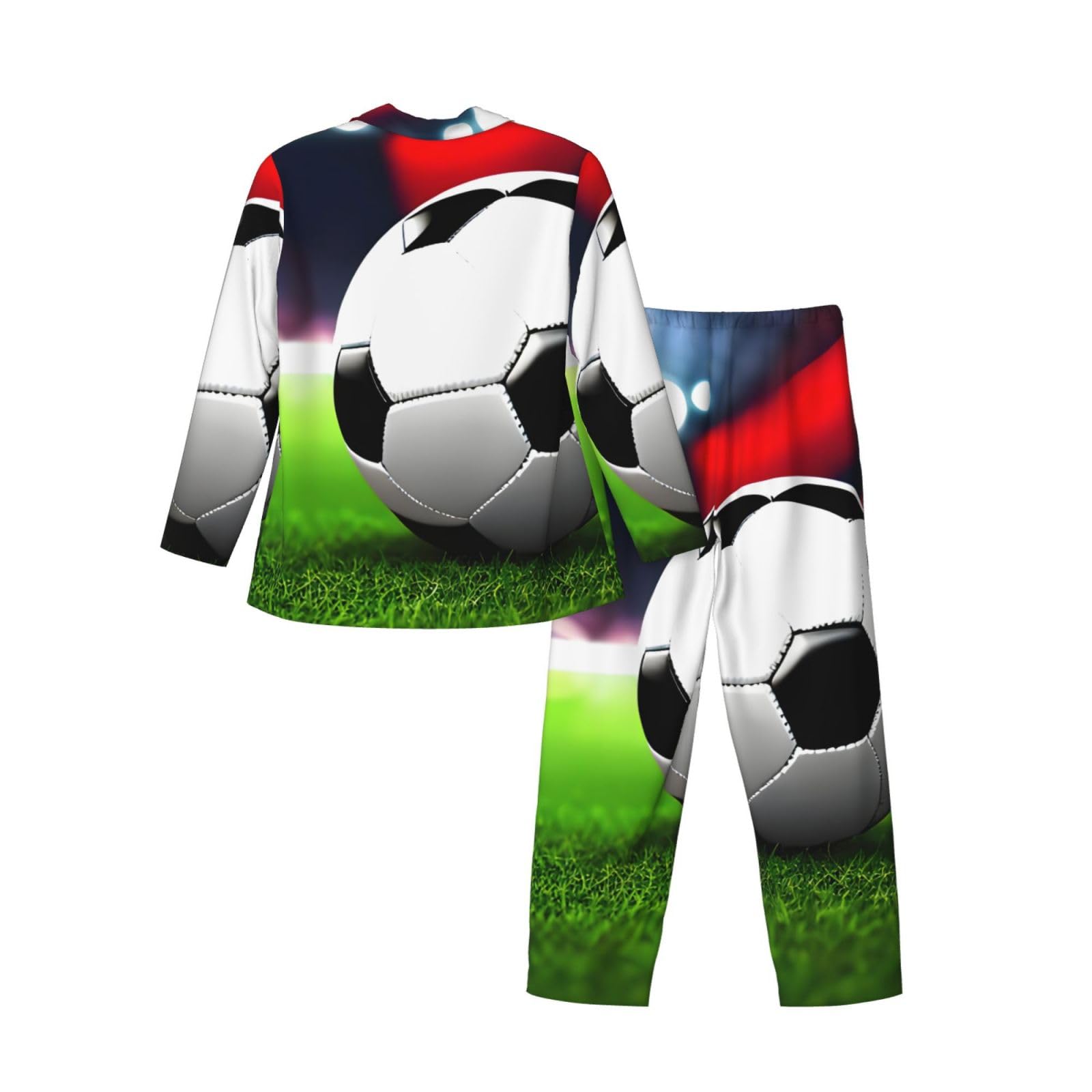 Conjunto de pijama de manga larga con estampado de balón deportivo de fútbol para hombre, ropa de dormir de dos piezas, ropa de dormir transpirable