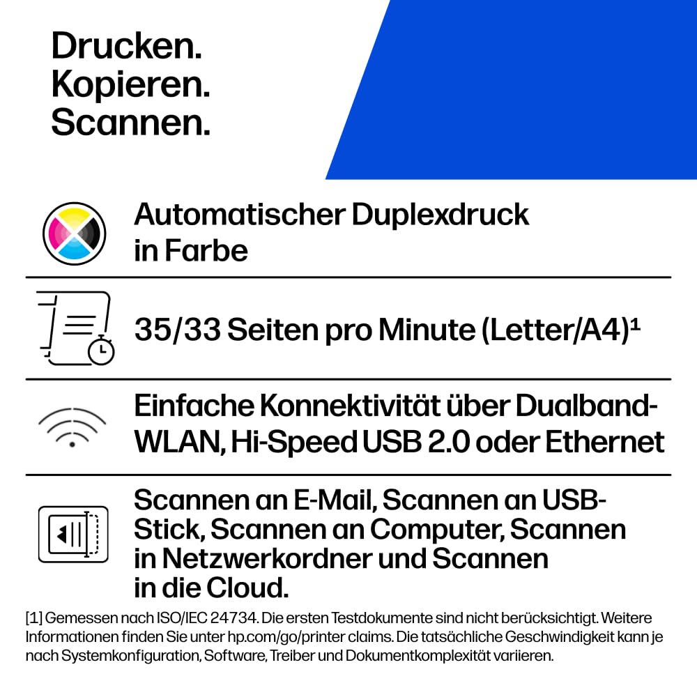 HP Color LaserJet Pro MFP 4302dw A4 Multifunktions-Farblaserdrucker, Automatischer beidseitiger Druck, Hohe Druckgeschwindigkeit, Bis zu 50.000 Seiten pro Monat, Wi-Fi, Wolf Pro Security