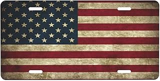 Front License Plate for Car Or Truck Vintage American Flag Decorative License Plate Cover Holder for Women Men Aluminum Accessory Vanity Tags Plates for Door Bar Cafe Auto Decor 6 * 12 in