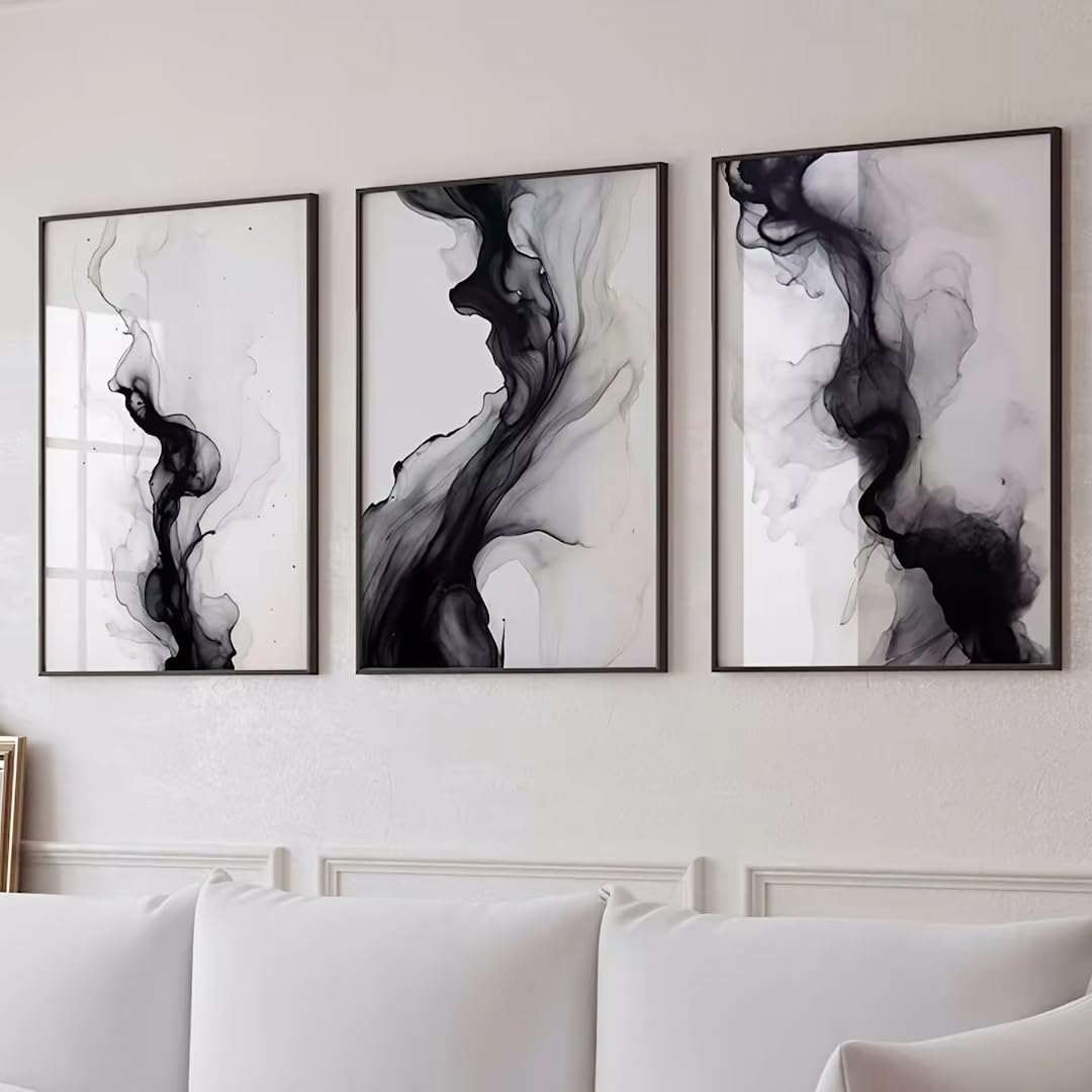 DFZEWKI 3pcs Modern Minimalist Black and White Abstract Canvas Wall Art Set - Frameless Prints for Living Room Decor(30x40cm(12x16in) x3/No frame)