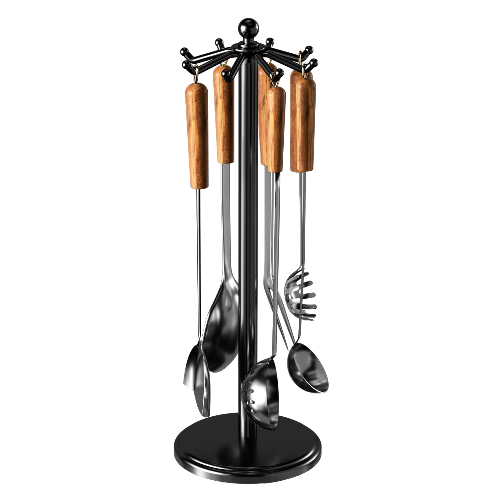 Kitchen Countertop Rotating Utensil Holder, Stainless Steel, Black
