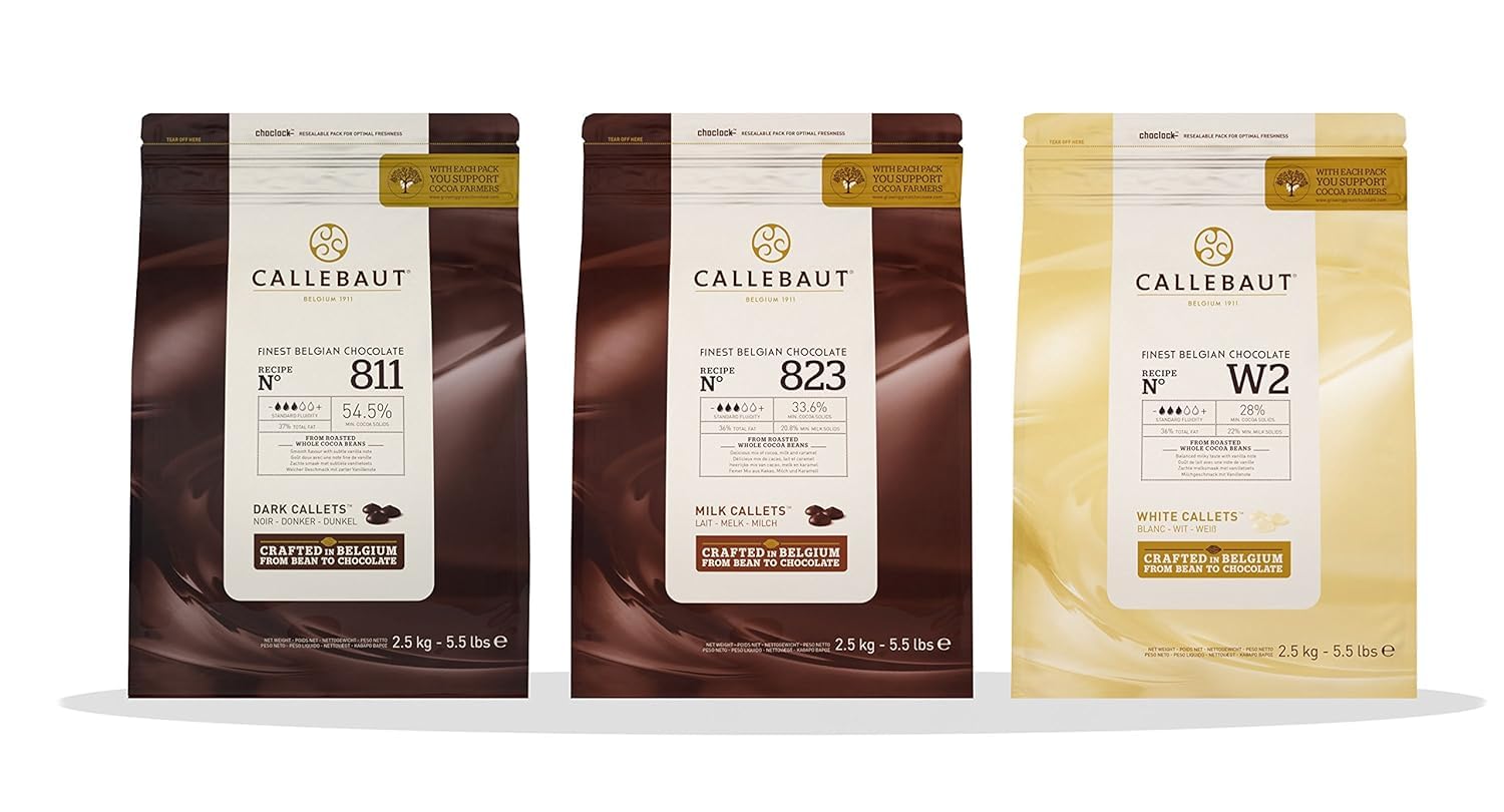 Callebaut Kuvertüre Callets Bundle – Rezept No. 811, 823 & W2 – Zartbitter, Vollmilch & Weiß – 3 × 2.500 g