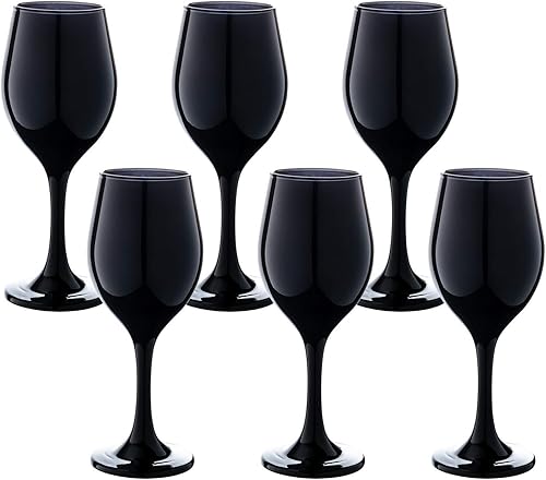 Vikko Juego de 6 copas de vino negras, juego de copas de vino, juego de vasos de vidrio de 14 onzas con tallo para vino tinto y blanco, copa de vino