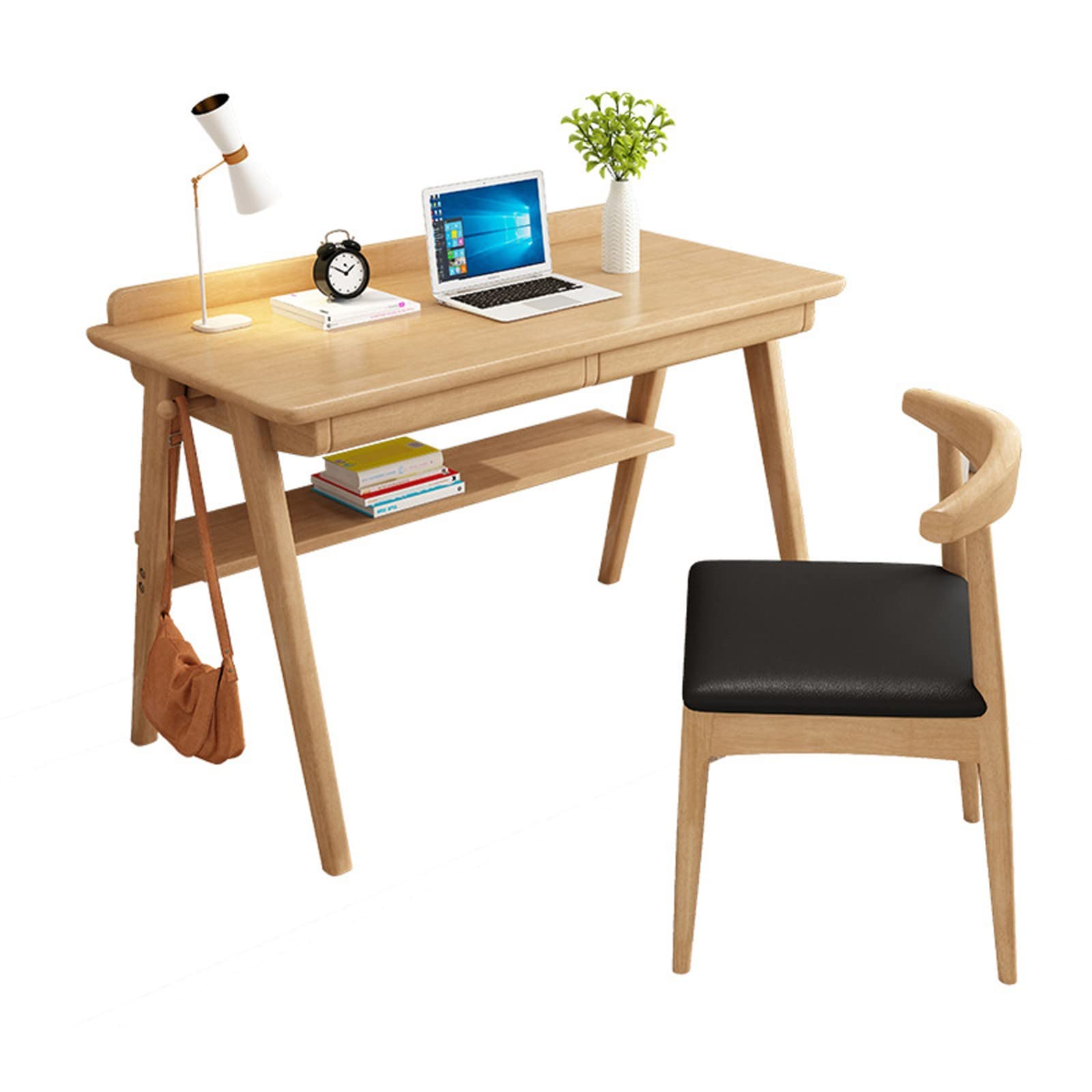 SDdPulse Escritorio de madera maciza, escritorio simple de madera para computadora con cajón, escritorio moderno y duradero para escuela, familia o sala de estudio. Una silla, 140 cm, una silla de 120