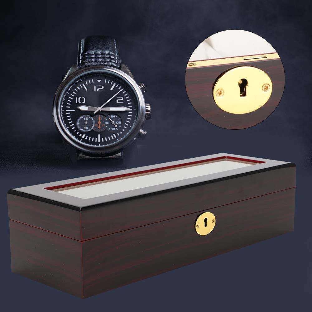 Scatola Porta Orologi con Chiave, Vetrina in Legno a 6 Griglie per Collezionisti, Organizzatore Sicuro per Orologi di Lusso, Protezione Durevole per Orologi, Ideale per