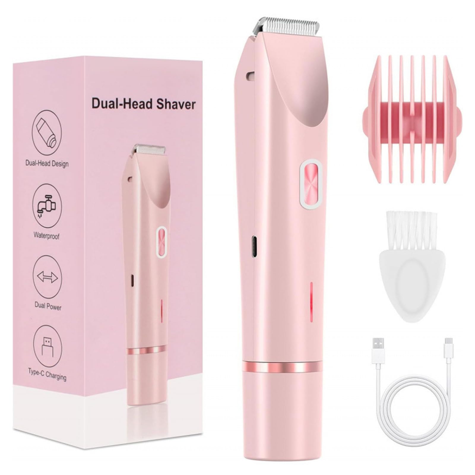 Sanuvia Depiladora Íntima 2 en 1 – Depiladora Eléctrica para Mujer, Cabezal Intercambiable, Exfoliación Suave, Impermeable, Carga USB-C, Ideal para Piel Sensible y Zona Íntima (rosa)