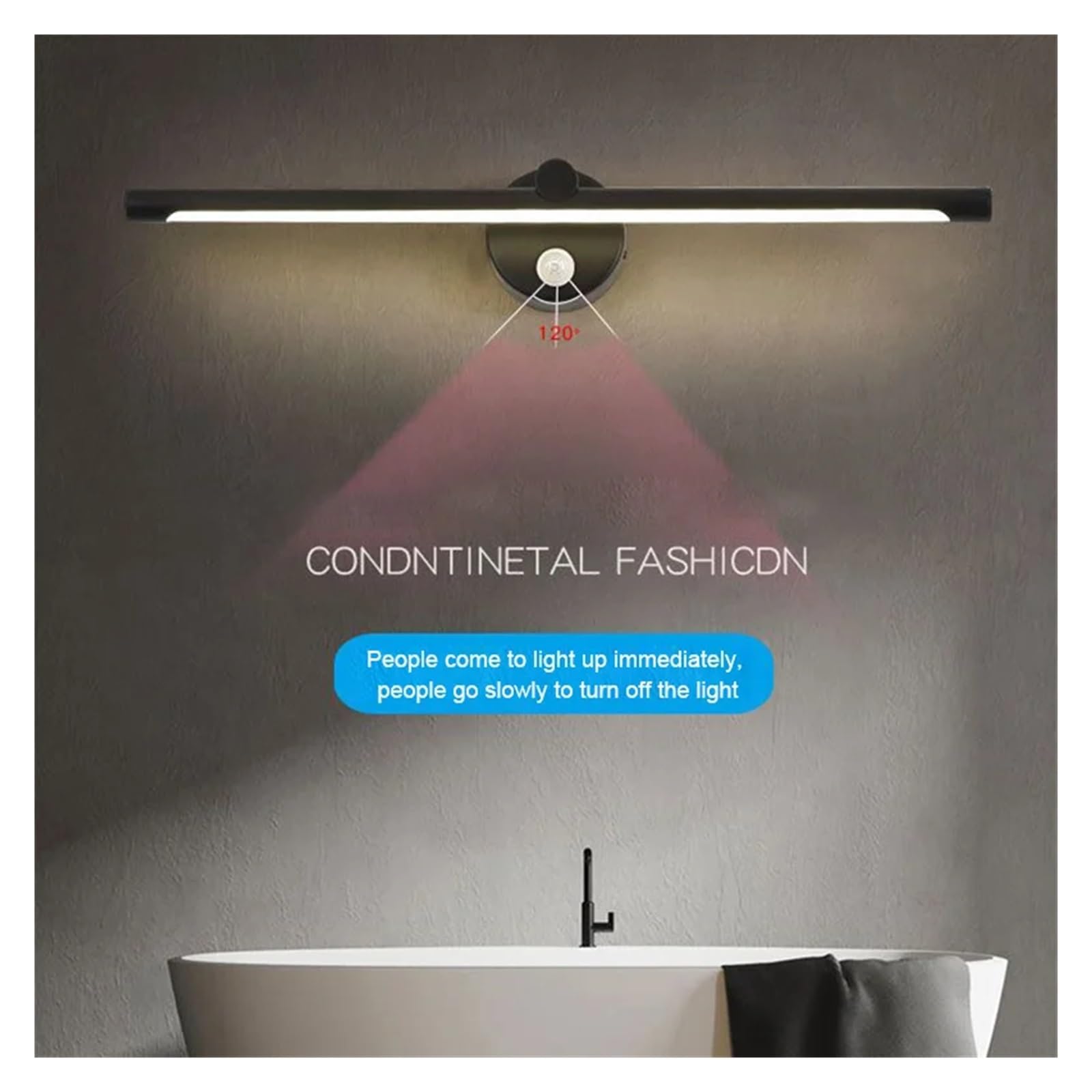 Lámpara de pared con espejo y sensor de movimiento, luz de pared moderna nórdica con interruptor táctil, iluminación interior(Cool 500-7000K,Sensor Black 40cm)