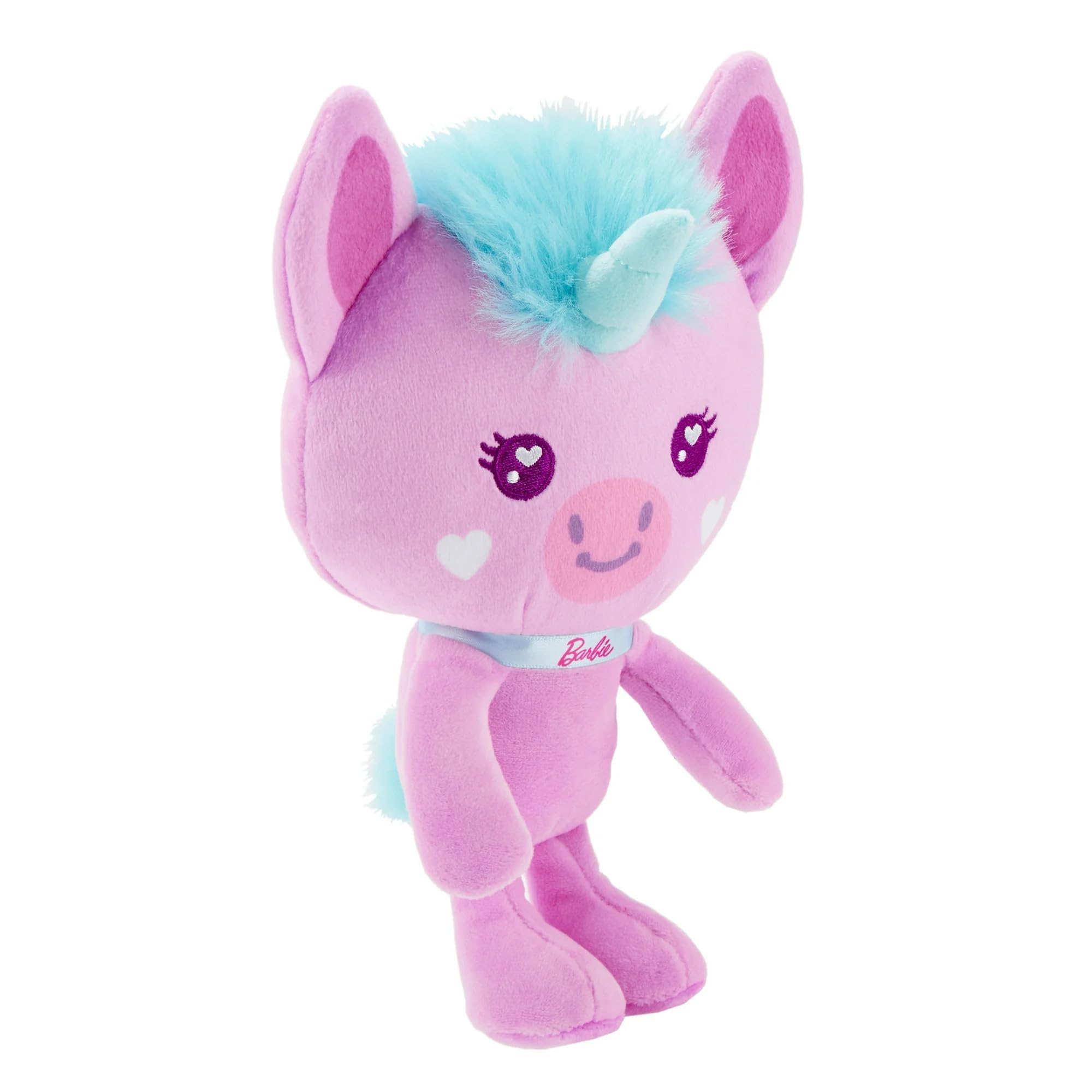 Barbie Plüschtier, 17,8 cm, rosa Haustier-Einhorn, Plüschtier mit Glitzerhalsband