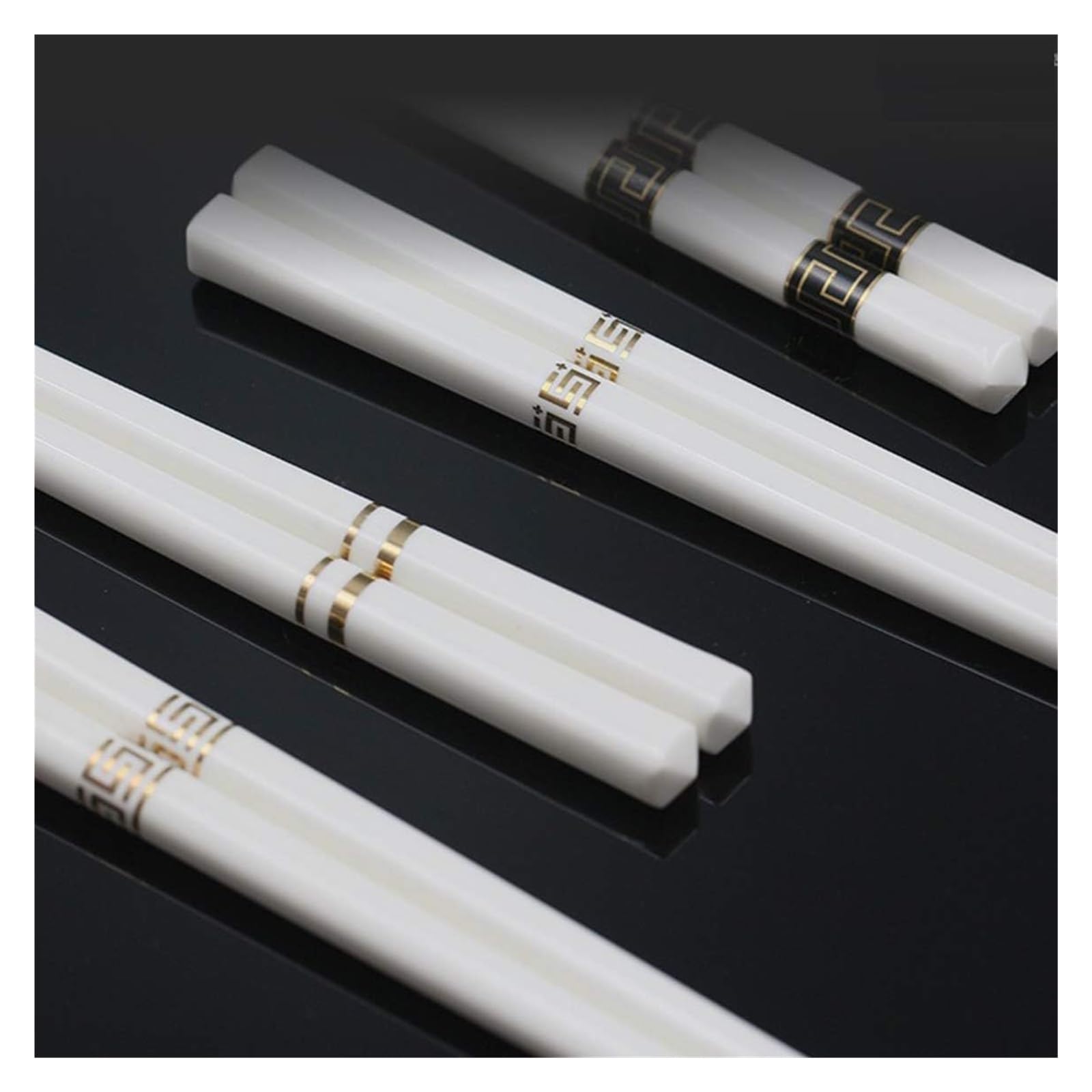 Jeu de baguettes, 5 paires de baguettes en porcelaine dorée et blanche, céramique 25cm/9,8 pouces, vaisselle chinoise for la maison le Restaurant A(B)