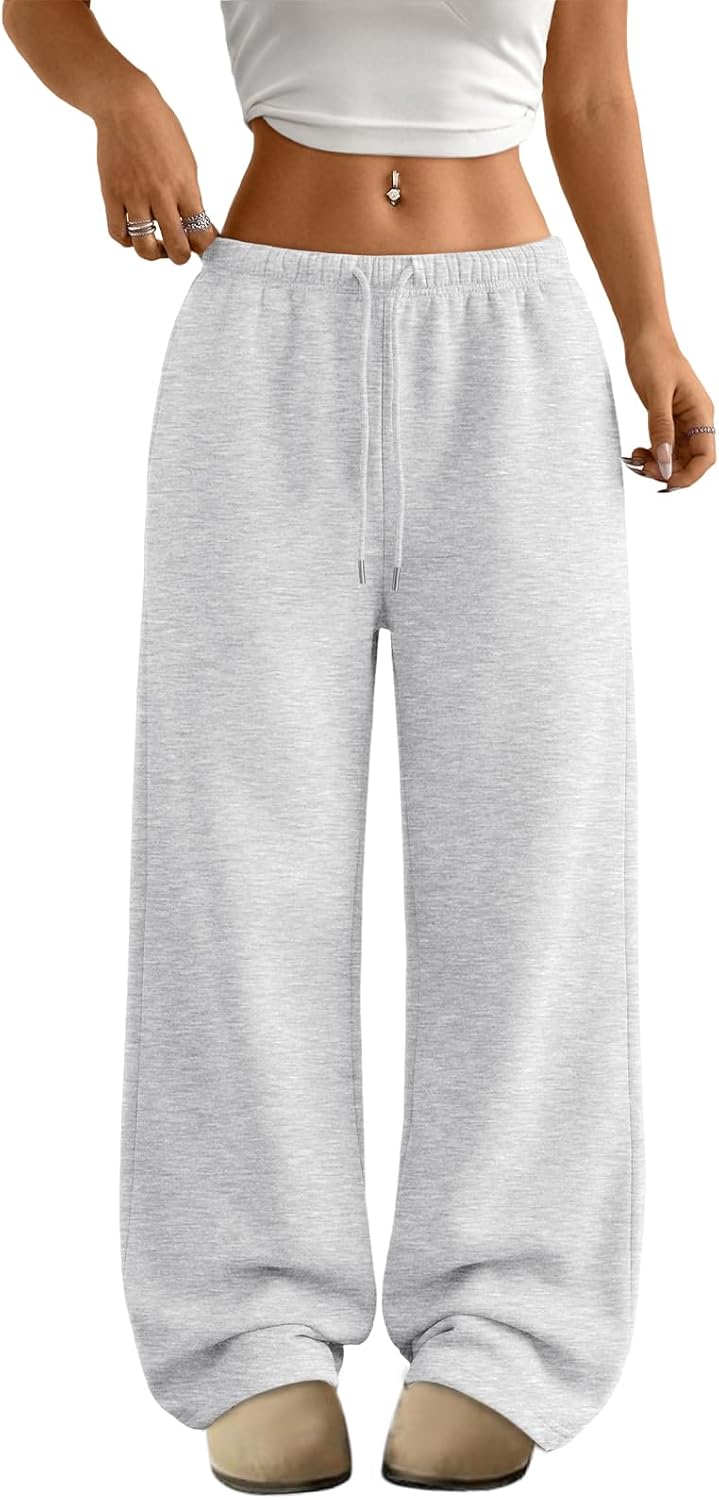 Trendy Queen Womens Wide Leg Sweatpants Baggy Drawstring Low Rise Lounge Pants 2026 Fall Joggers with Pockets