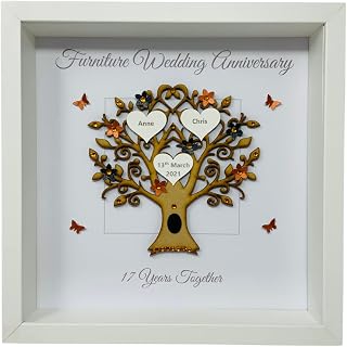 17th Anniversary Gift for Her Him Girlfriend Boyfriend, Personalised Handmade Frame, Furniture Wedding Anniversary Gifts for Husband Wife Couple 17 Years Together - Various Designs (Message)