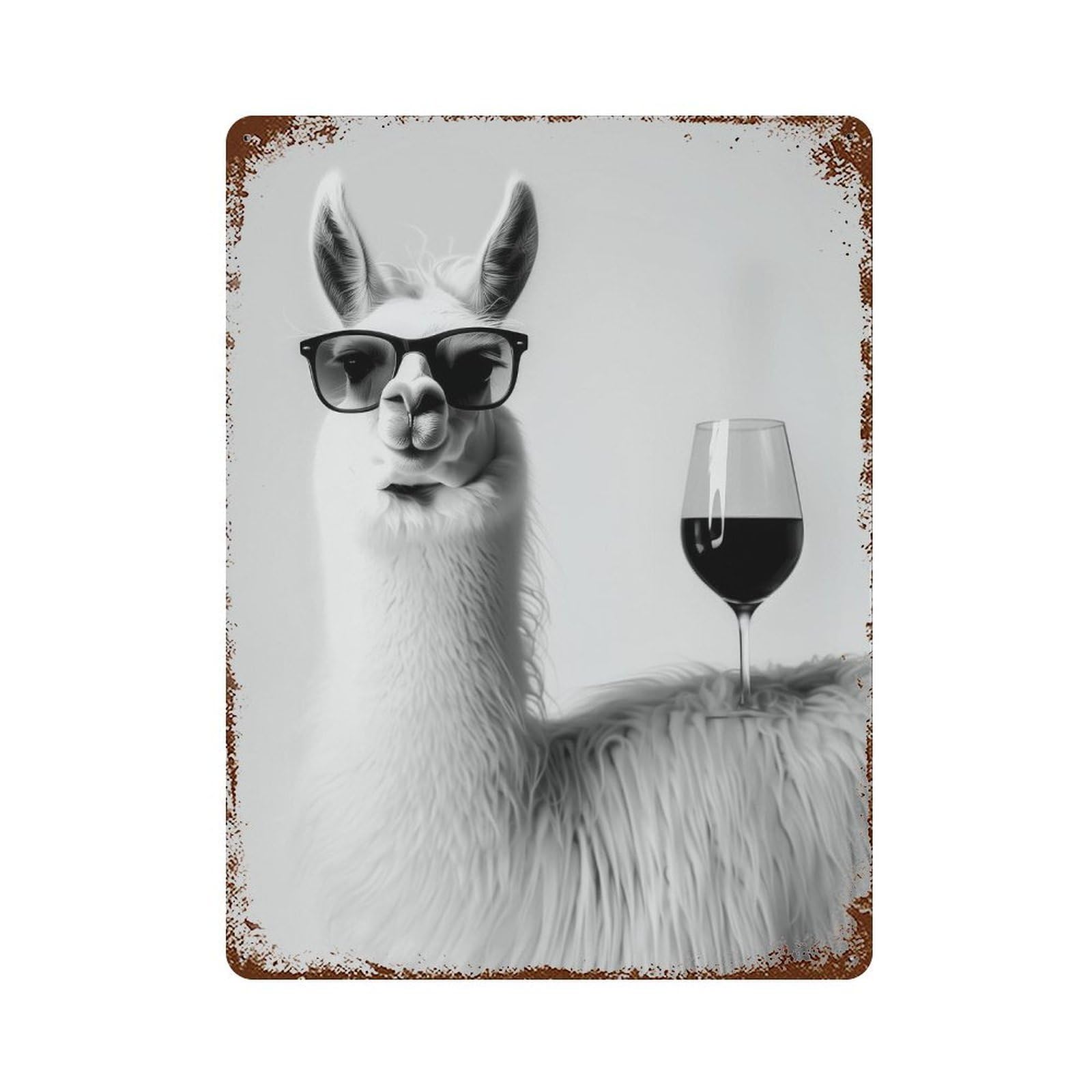 xiaoxiaoshen Llama And Champagne Wall Art Wall Decor Art Metal Tin Poster Modern Home Decor Art Home Bar Shop Decorations Vintage Sign 40x30cm