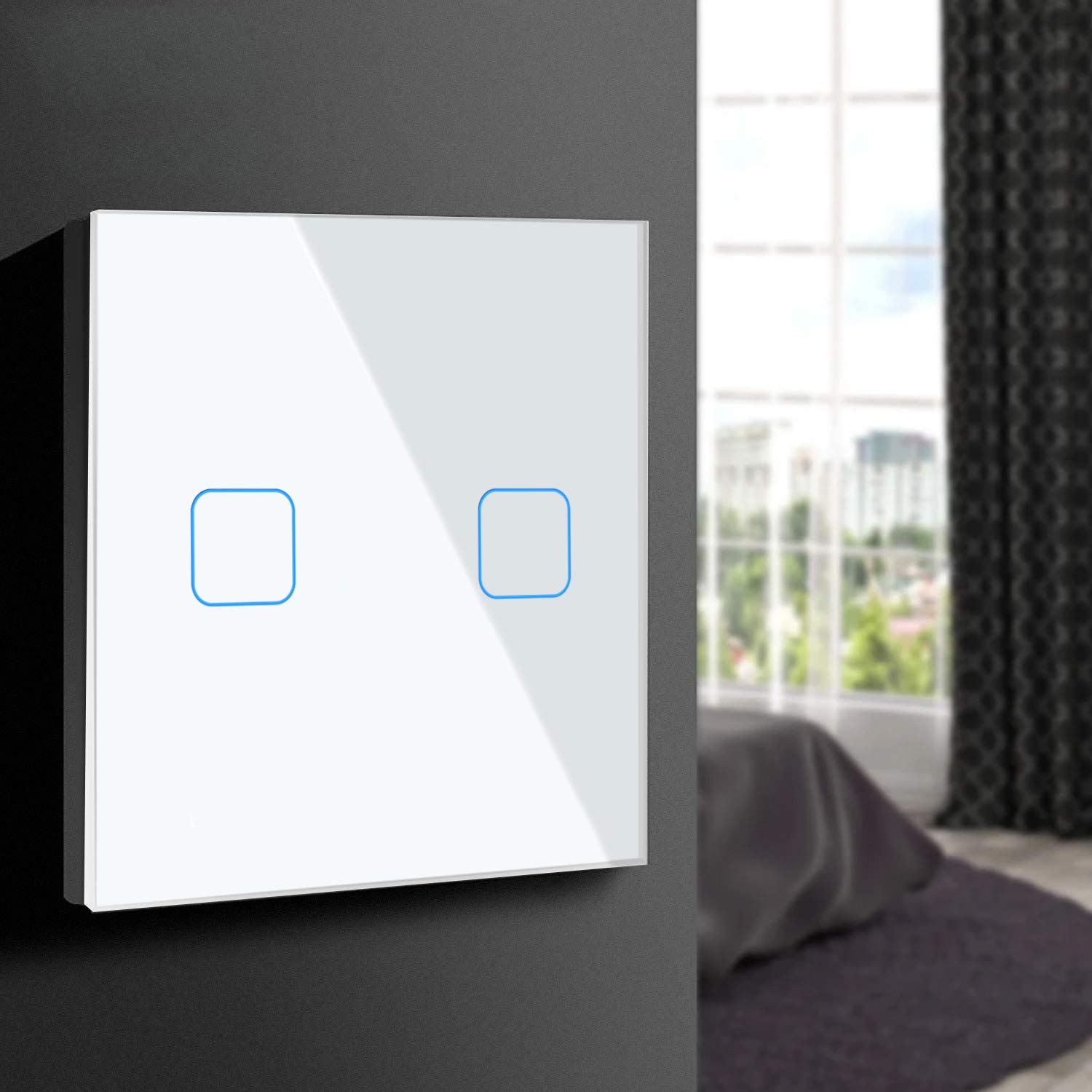 Maclean MCE703W Touch Light Switch Wall Glass Panel Color Changing LED Backlight Built-In Switch 85x85mm (2 GANG - Rectangle, White) - Image 2