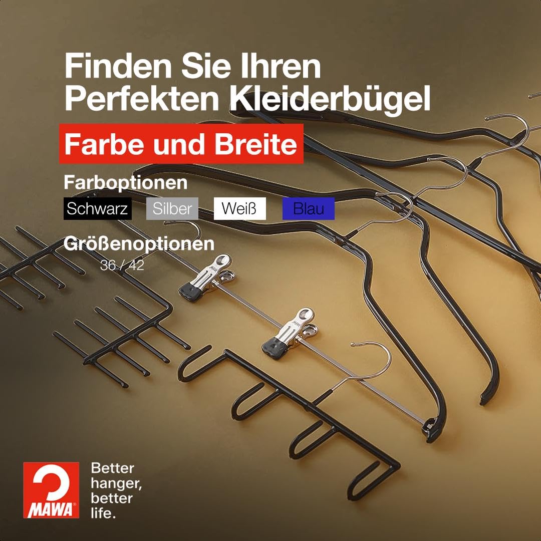 MAWA Kleiderbügel, Set aus 20, platzsparend und rutschfest, mit 360° drehbarem Haken, für Blusen, Hemden und Shirts, 36 cm, Latte Macchiato | Dünn, platzsparend, für empfindliche Textilien, um 360 ° drehbare Haken, rutschfeste Beschichtung