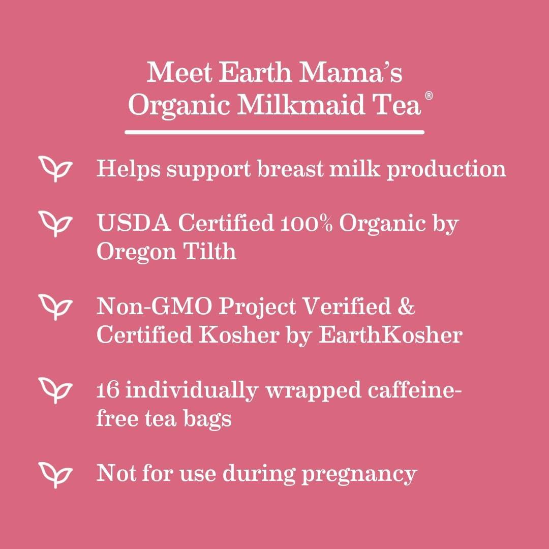 Earth Mama Organic Milkmaid Tea to Support Healthy Breastfeeding Milk Production, 16 Teabags per Box (3-Pack)
