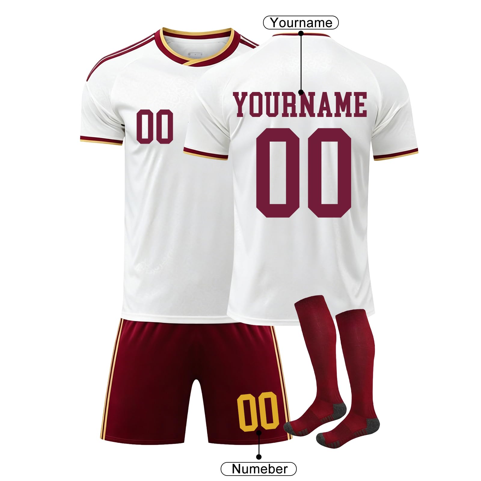Camiseta de Fútbol Copa Mundial 2026 Personalizadas para Hombres y Niño, Copa Mundial equipación Fútbol DIY Nombre Número con Conjunto Top Pantalón Corto y Calcetines Regalo de Futbol - 2