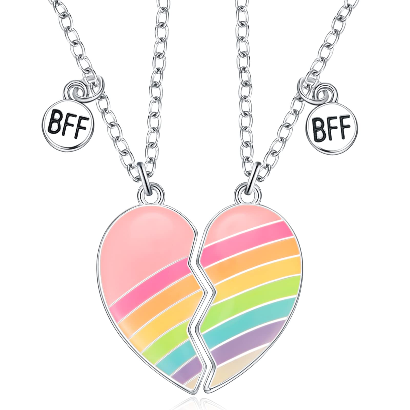 JadiveJadive Best Friend Necklace Splicing Heart Friendship Necklace BFF Necklace for 2 Girls Matching Pendant Cute Necklaces Magnetic Necklace Jewellery for Women Girls Christmas Birthday Gift (Rainbow)