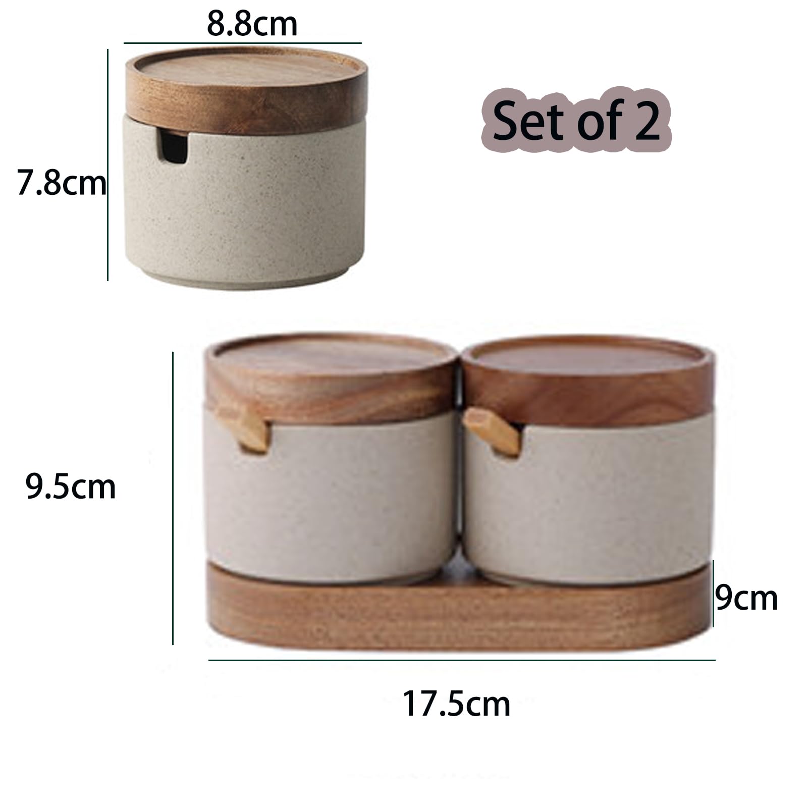 Dxcaicc Ensemble De Pots À Épices, Pot D'Organisateur D'Épices en Argile avec Plateau en Bois, Pot À Épices Japonais en Grès Vintage, Stockage D'Assaisonnement De Cuisine,Set of 2