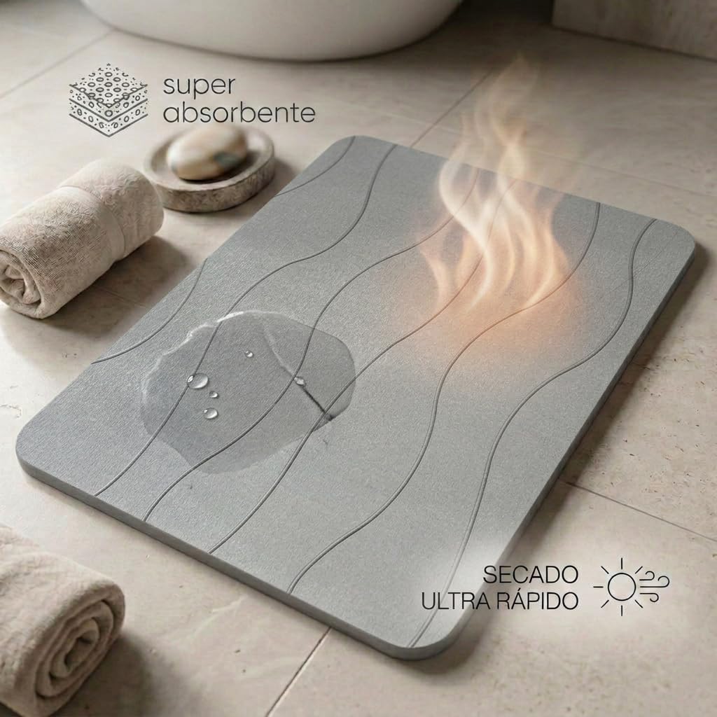edihome, Alfombra Diatomita Baño, 40x60 cm, Alfombra de Piedra, Secado Rápido, Antideslizante, con Lija, Alfombrilla Rígida Absorbente, Antimoho, para Ducha y Baño (Gris Claro) - 4
