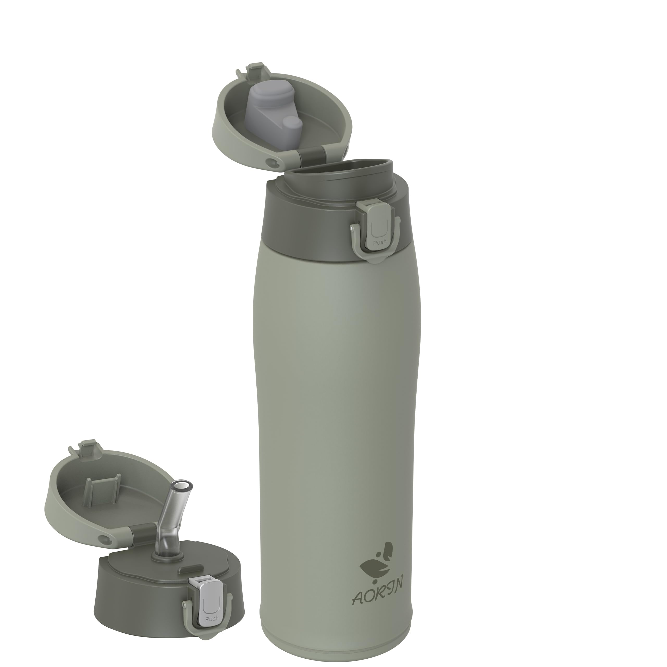 AORIN Botella Agua Acero Inoxidable 18/8 con 2 Tapas, 500ml Botella Agua Niños, Botella Térmica Anti-Fugas, Botella Gimnasio, Termo sin BPA para Deportes, Exterior, Viajes y Escuela — view 20