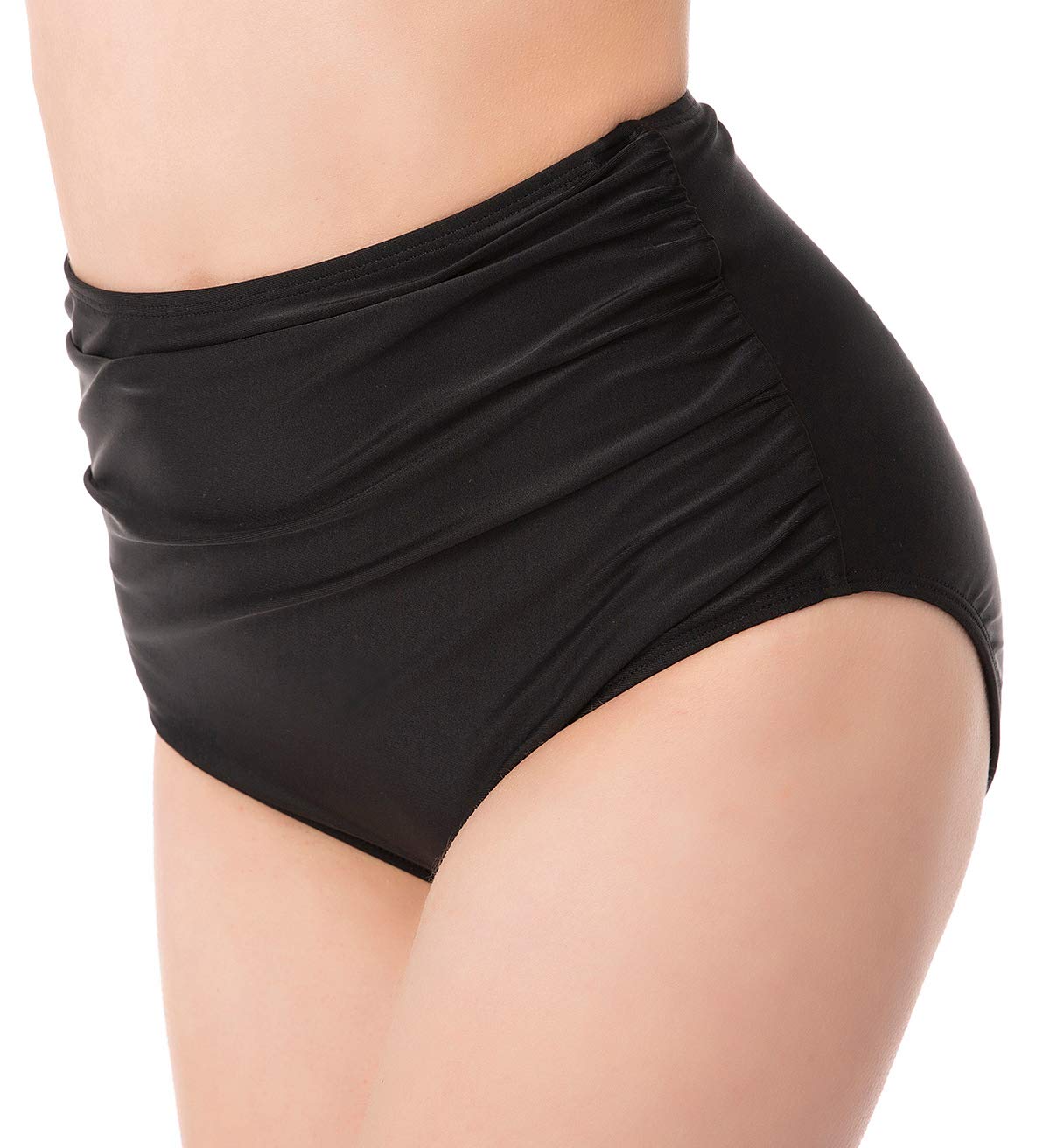 Ruched Bikini Bottoms for Women Black Retro High Waisted Tankini Swim Shorts