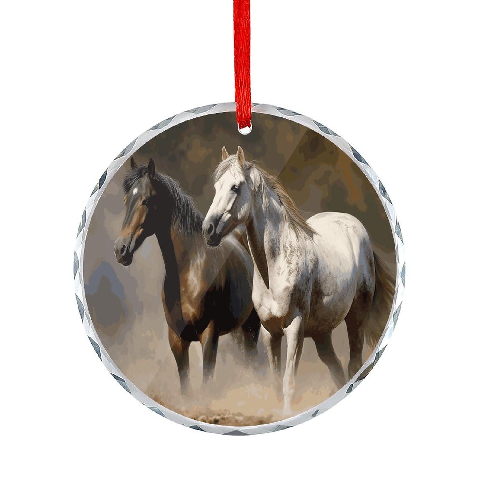 Btcowzrv Style Horses Animals2 Round Ornament Hanging Pendant Decor