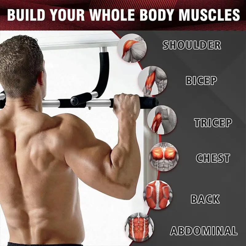 Image of BHAVYATA Multi-Grip Pull-Up Bar for Doorway - Upper Body Strength Training Bar for Home Gym, No Screws, Easy Install, Wide /Narrow /Neutral Grip