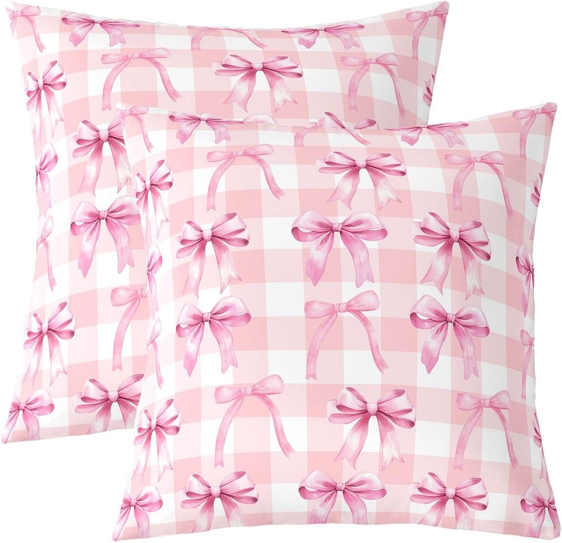 Feelyou Girls Pink Bowknot Pillow Covers for Home Sofa Bed Couch,Princess Romantic Bow Throw Pillow Covers 24"x24",Girls Room Decor,Cute Bow Tie Cushion Covers,Pink Bowknot 2pcs Pillowcases