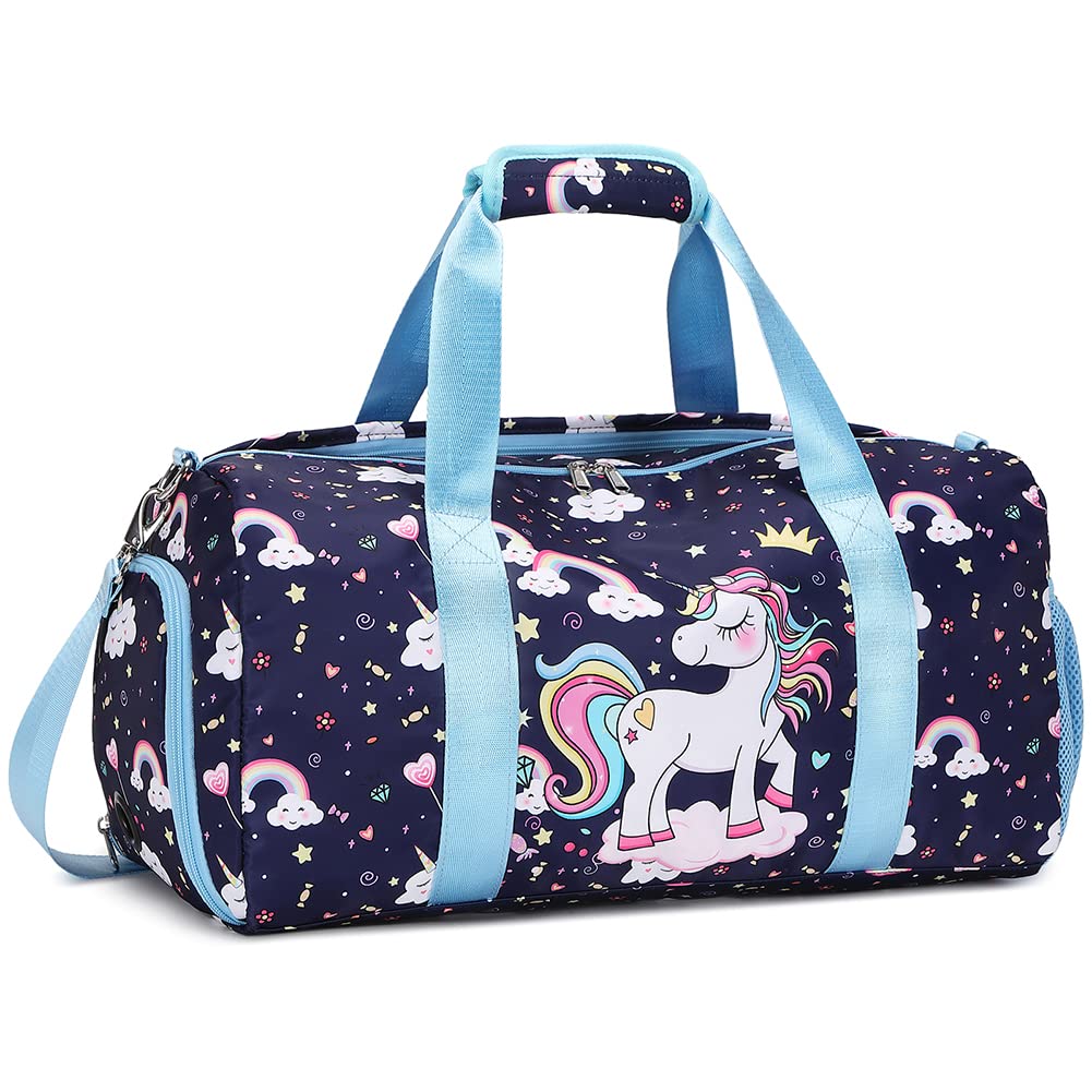 MeisohuaDance Bag for Girls Sports Gym Bag for Kids Overnight Duffel Bag Unicorn Carry On Weekender Bag for Kids Sleepover Bag with Shoes Compartment
