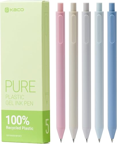 Miniatura 1 de Kaco Bolígrafos de tinta de gel, 5 piezas, 0.020 in, punta fina, tinta negra, suministros de oficina retráctiles