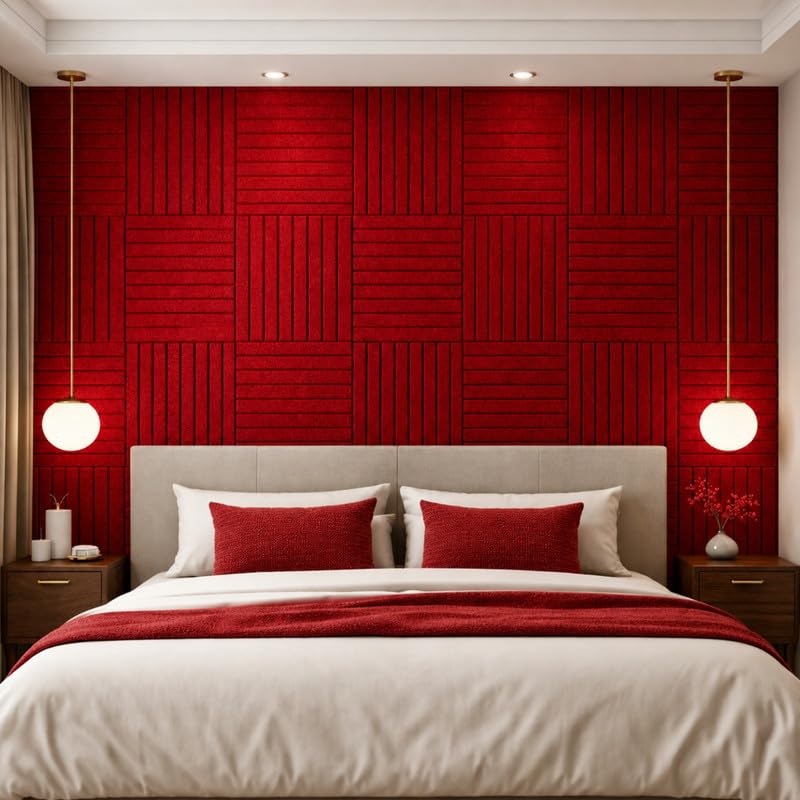 Image of MMT Acoustix Slats Felt Acoustic Panels for Walls | Luxury PET Polyester Sound Absorbing Wall Panels | Echo & Reverb Control | Pin-Friendly Bulletin Board | 30x30 cm Panels | X-Mas | Set of 8