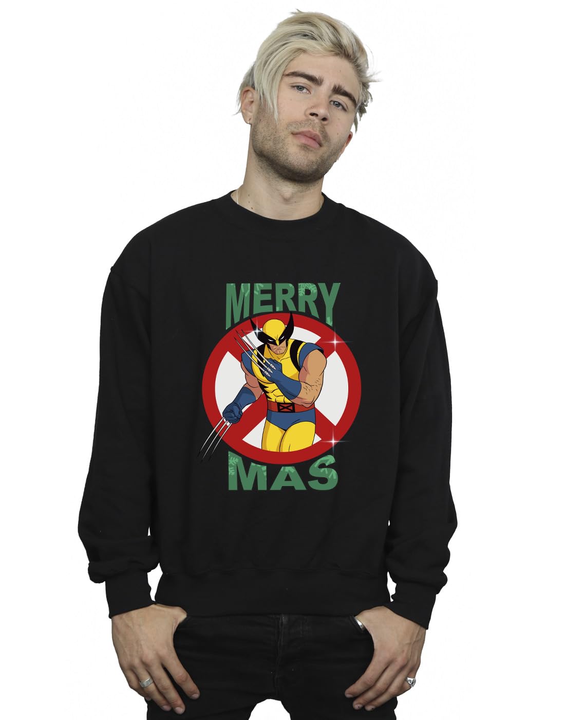 Absolute Cult Men's Black Marvel X- Wolverine Christmas Sweatshirt Large